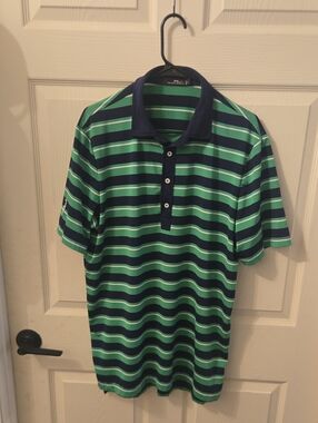RLX Ralph Lauren Navy & Green Striped Polo Size Large
